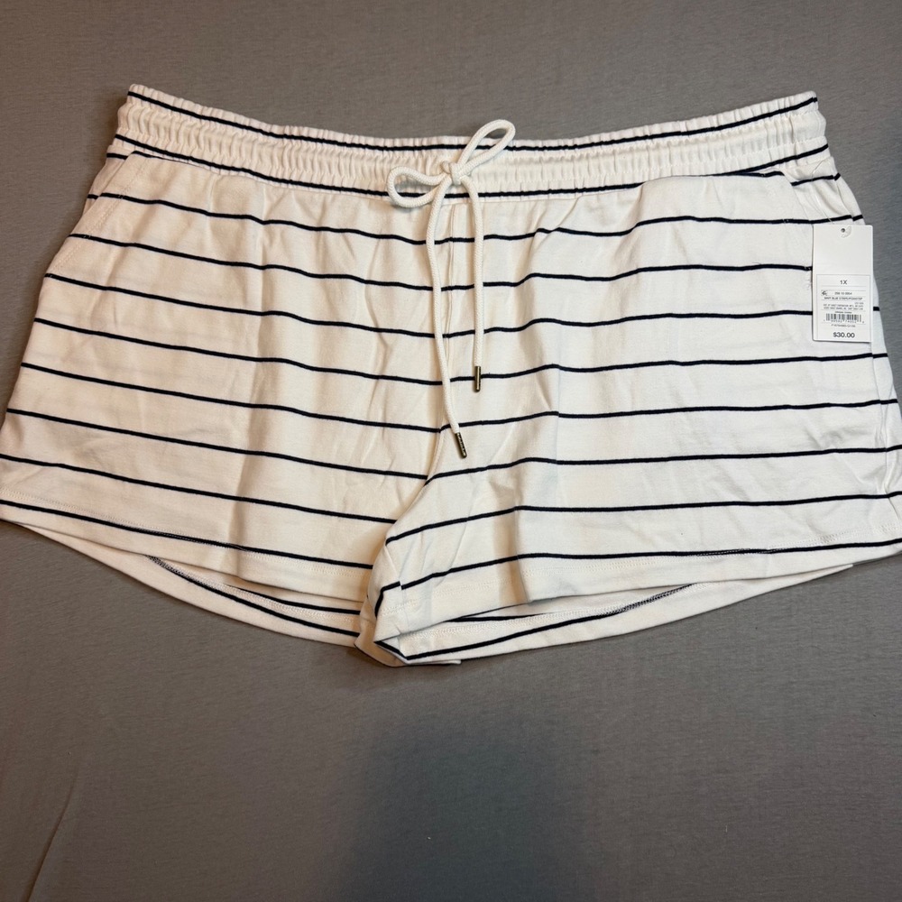 Target parke Navy Blue Stripe Pajama Shorts Womens 1X White‎ Cotton Blend NWT